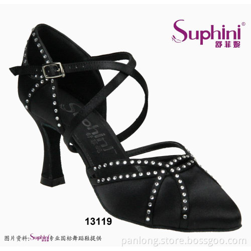 Suphini Closed Toe Black Rhinestone Ballroom Dancing Shoes